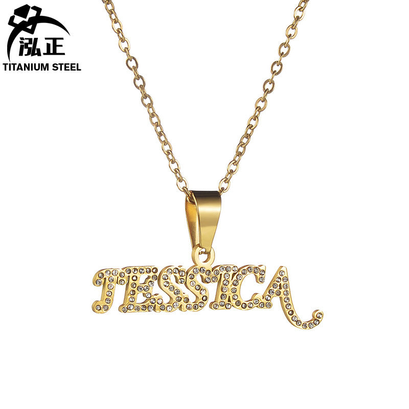 Cross-border Wish Europe And The United States New DIY Letter Pendant Necklace Personality Diamond Titanium Steel Clavicle Chain Women A Generation Of Hair