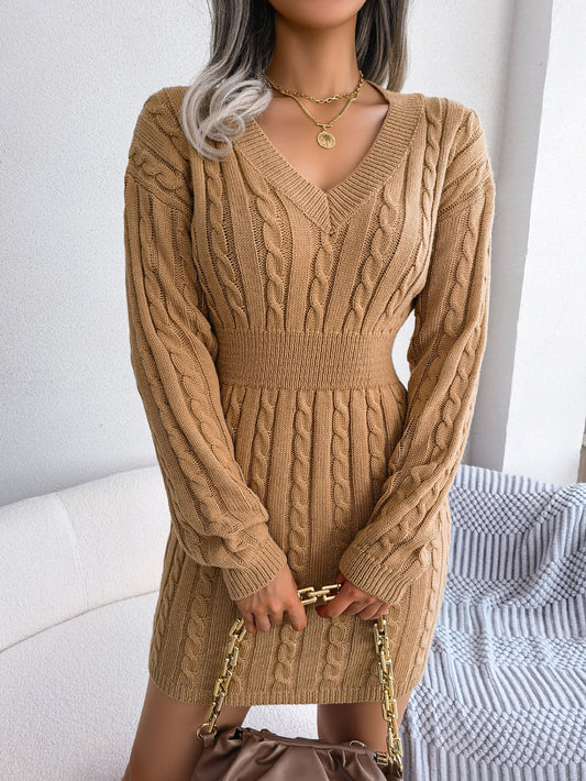 Ins Style Real Shot Autumn And Winter European And American Fashion Waist Twist Hip Dress Sweater Dress Amazon Cross-border Women's Clothing