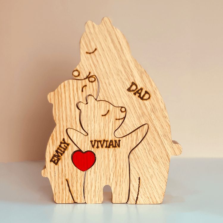 Handmade Wooden Ornaments Wood Bear Family Personalized Wooden Pet Carving Crafts