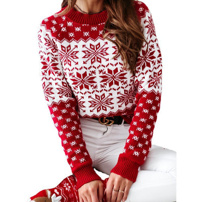 New Wish Amazon European And American Sweater Women&#039;s Christmas Snowflake Long Sleeve Base Knitted Wool