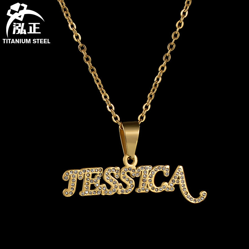 Cross-border Wish Europe And The United States New DIY Letter Pendant Necklace Personality Diamond Titanium Steel Clavicle Chain Women A Generation Of Hair