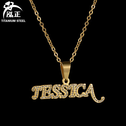 Cross-border Wish Europe And The United States New DIY Letter Pendant Necklace Personality Diamond Titanium Steel Clavicle Chain Women A Generation Of Hair