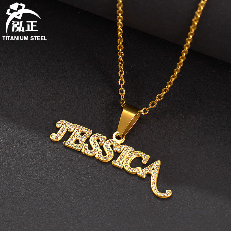 Cross-border Wish Europe And The United States New DIY Letter Pendant Necklace Personality Diamond Titanium Steel Clavicle Chain Women A Generation Of Hair