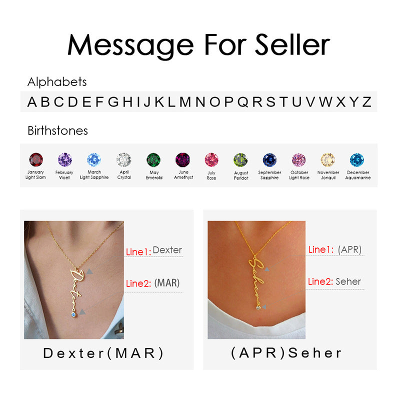 Stainless Steel Name Necklace Women&#039;s Personalized Niche Design Titanium Steel Letter Pendant Birthstone Necklace