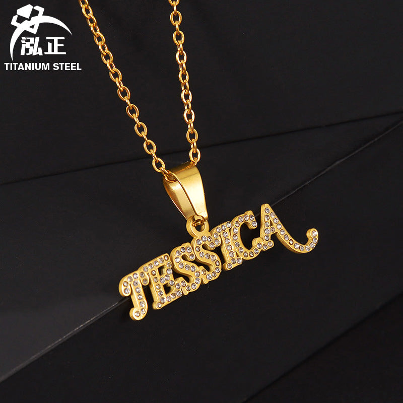 Cross-border Wish Europe And The United States New DIY Letter Pendant Necklace Personality Diamond Titanium Steel Clavicle Chain Women A Generation Of Hair