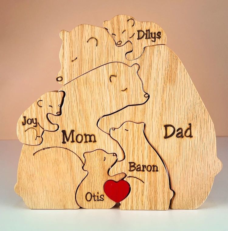 Handmade Wooden Ornaments Wood Bear Family Personalized Wooden Pet Carving Crafts