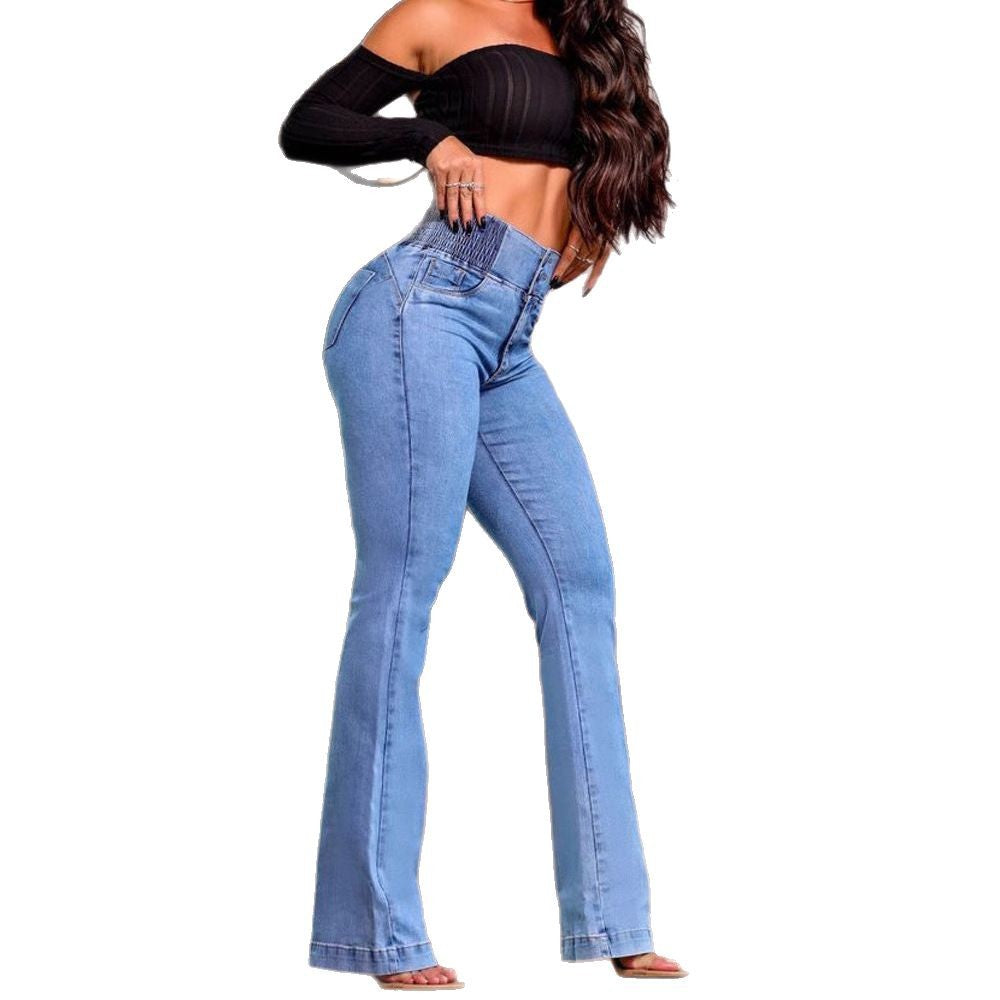 Elastic Waist High Waist Stretch Tight Micro-Laxi Hip Denim Pants