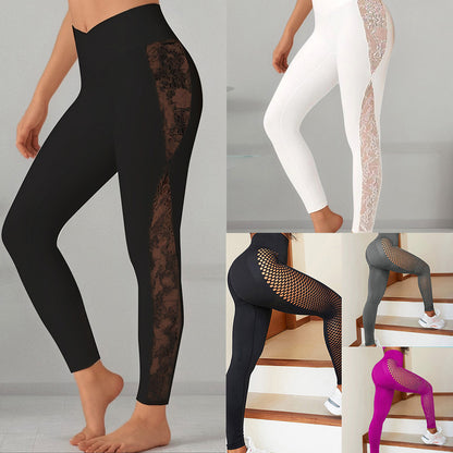 Slim Lace Stitching Yoga Leggings High Waist Cross-border Running Fitness Clothing