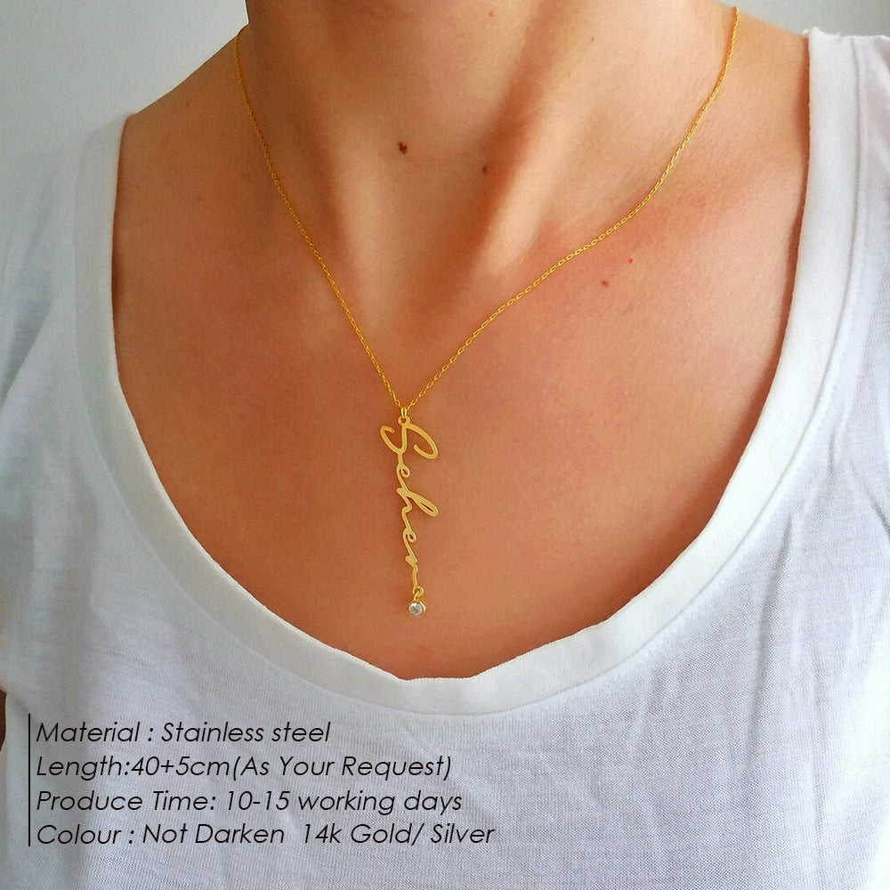 Stainless Steel Name Necklace Women&#039;s Personalized Niche Design Titanium Steel Letter Pendant Birthstone Necklace