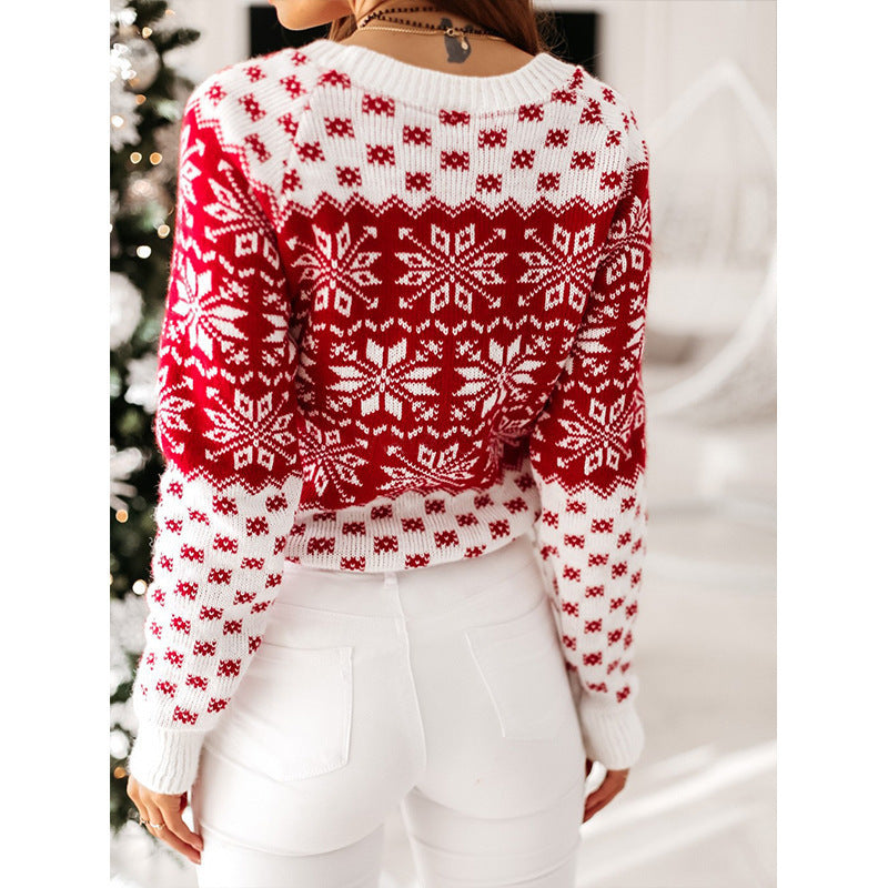 New Wish Amazon European And American Sweater Women&#039;s Christmas Snowflake Long Sleeve Base Knitted Wool