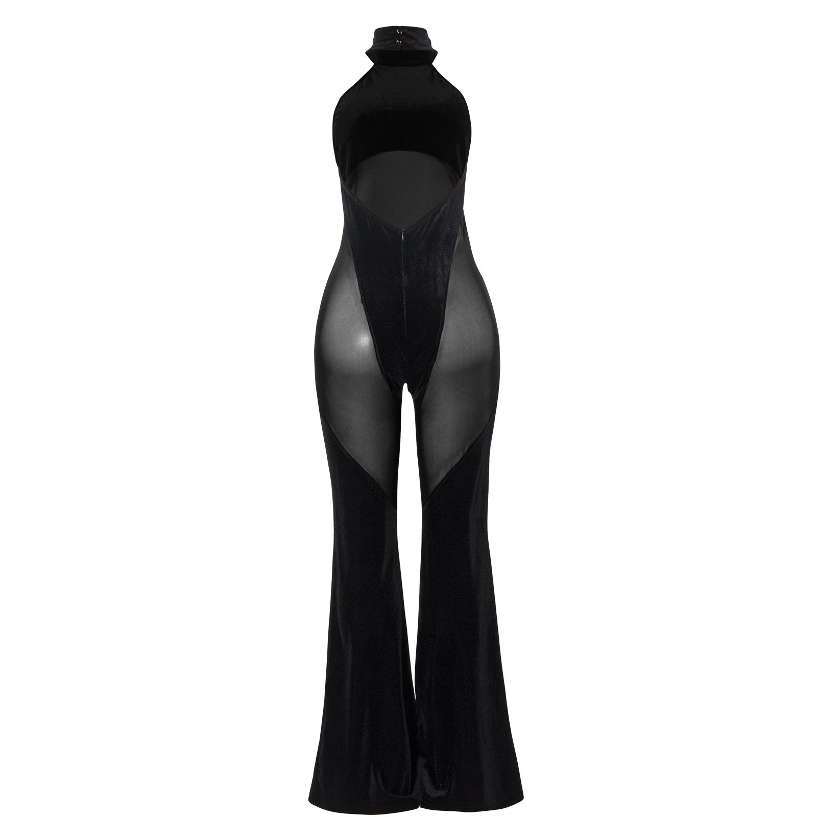 Women&#039;s New Hanging Neck Sexy Stitching Solid Color Sleeveless Mesh Stitching Casual Jumpsuit